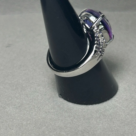 Lab created amethyst topaz silver tone fashion ring size 8 - Picture 3 of 5